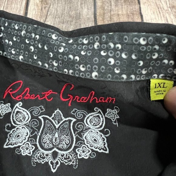 Robert Graham Flip Cuff Long Sleeve Button Shirt XL Mens Black Print - Picture 5 of 8